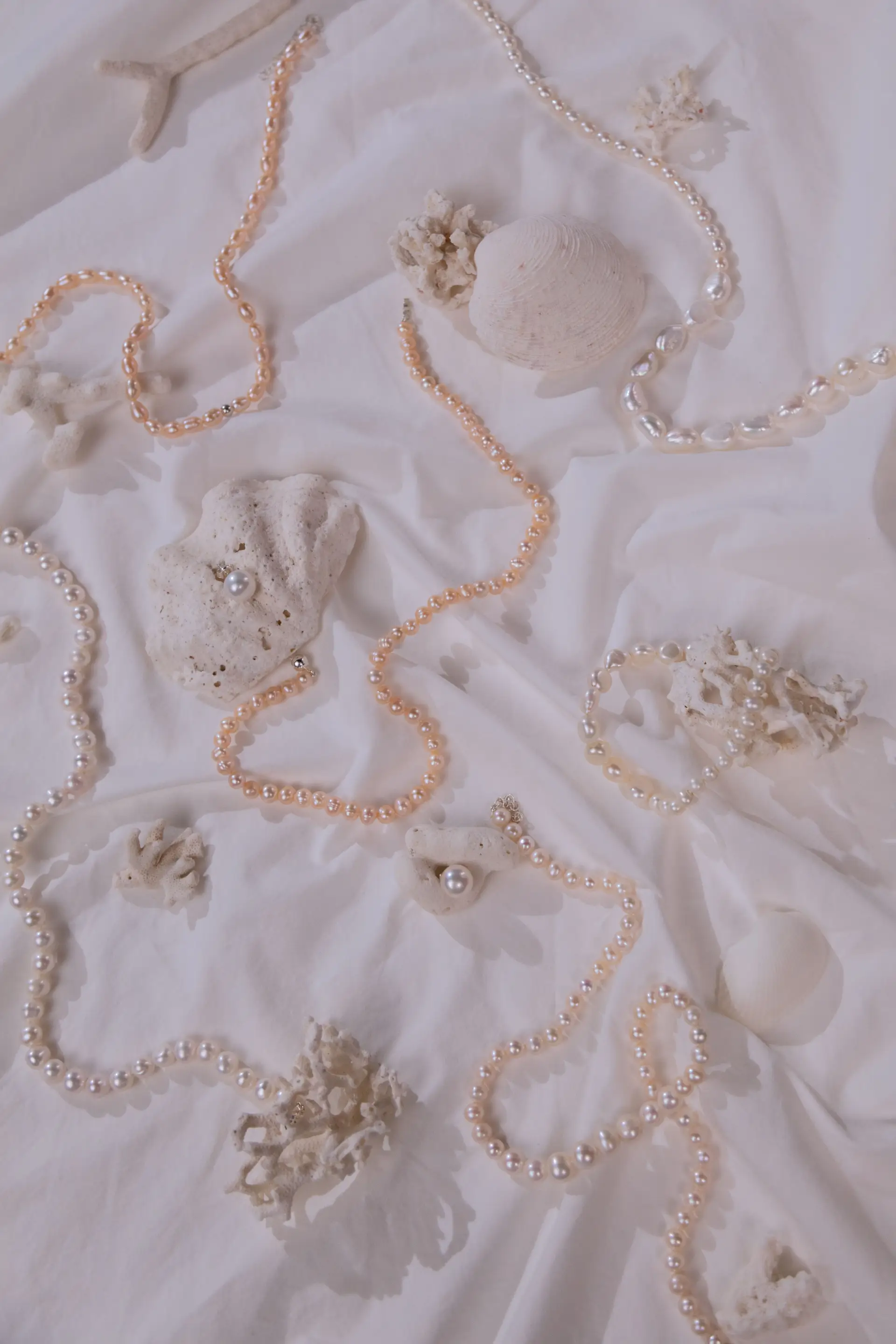 Abstract coastal map aesthetic with pearls and coral